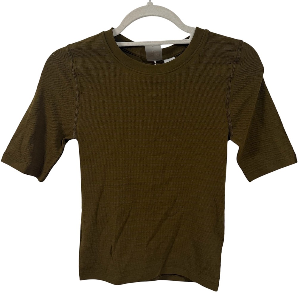 Calia Focus Seamless Crop Tee Dark Khaki Olive WAX15125 Womens Small NEW